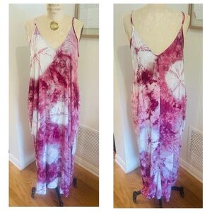 Kai Aloha Magenta Tie Dye Maxi Dress Cocoon Cover-Up, S/M, NWT
